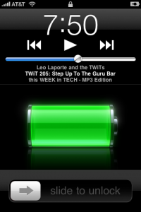 Figure 1: Locked Screen on the iPhone with Podcast Controls